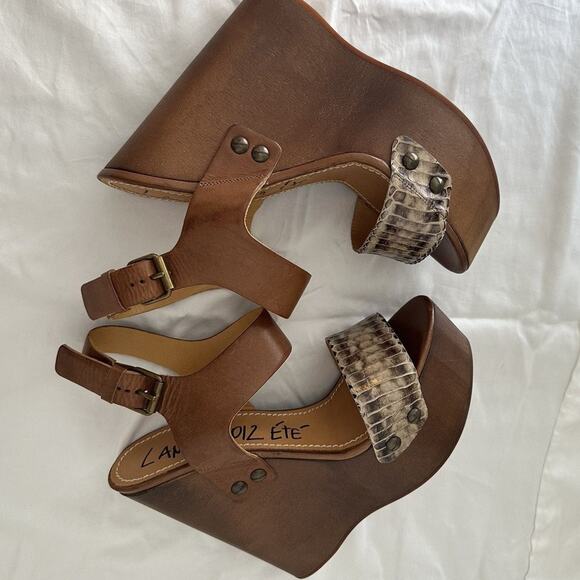 Lanvin Watersnake Wooden Wedge Sandal EU 39 Platform Super High - Picture 4 of 10